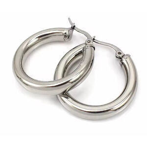 NEW Large Chunky‎ Tubular Hoop Earrings | White Gold Filled